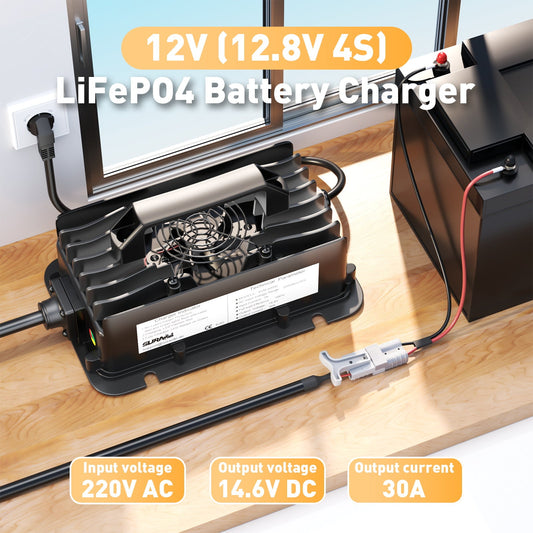 Suraziki 12-V-LiFePO4-Batterieladegerät, 14,6 V, 30 A, wasserdichtes Lithium-Ladegerät, 0-V-BMS-Aktivierung