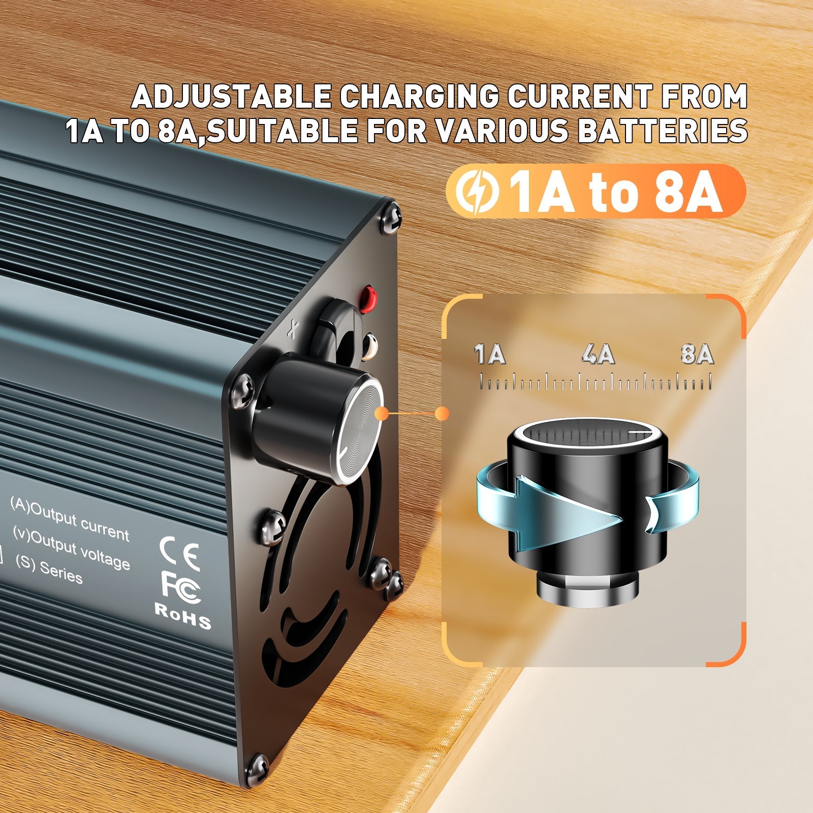 Suraziki 54,6 V 1-8 A stromverstellbares Lithium-Batterieladegerät für 13S 48 V Li-Ionen-/ternäre Lithium-/Polymer-Batterie, LCD-Display, Kühllüfter, Aluminiumgehäuse
