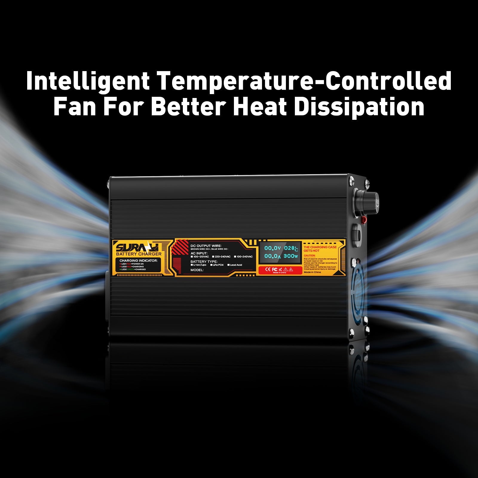 Suraziki LiFePO4 58,4 V 5 A Batterieladegerät für 48 V/51,2 V Lithium-Eisenphosphat-Batterien, LED-Anzeige, vollständiger Schutz