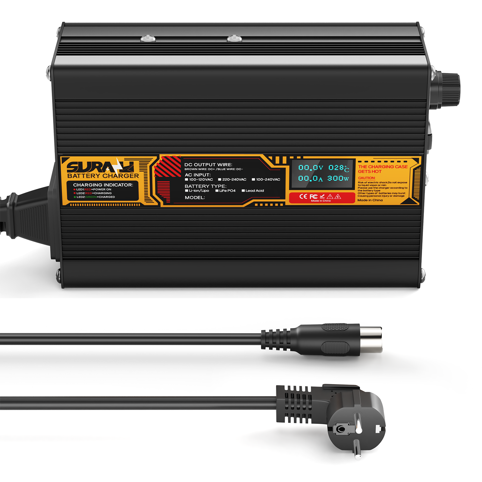 Suraziki Lead Acid Battery 36V 5A Battery Charger for 36V Lead Acid AGM GEL Deep Cycle and Auto Starting Batteries, LED Display, Full Protection，Aluminum alloy shell