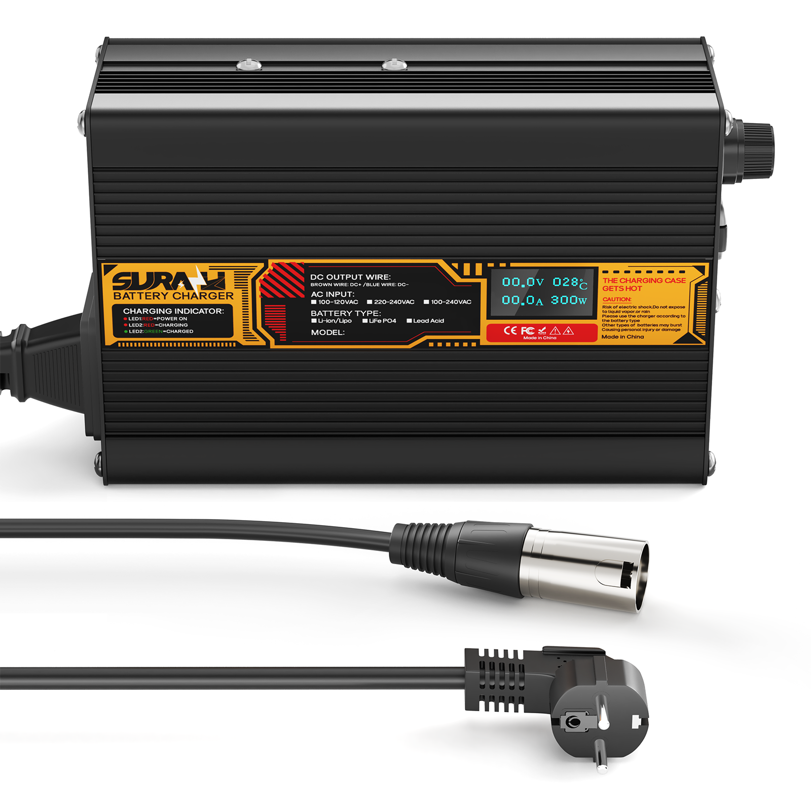 Suraziki Lead Acid Battery 48V 4A Battery Charger for 48V Lead Acid AGM GEL Deep Cycle and Auto Starting Batteries, LED Display, Full Protection，Aluminum alloy shell