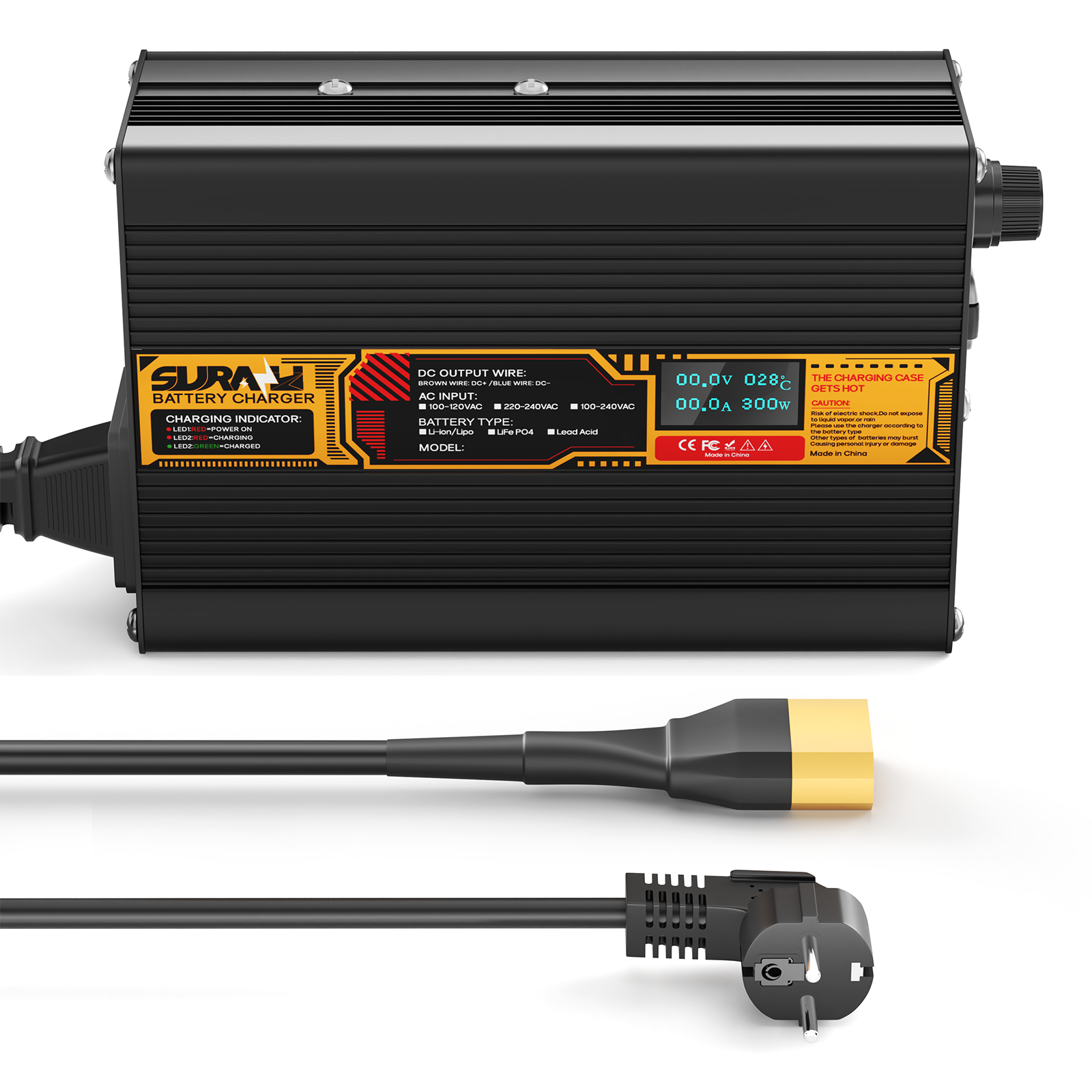 Suraziki Lead Acid Battery 48V 4A Battery Charger for 48V Lead Acid AGM GEL Deep Cycle and Auto Starting Batteries, LED Display, Full Protection，Aluminum alloy shell
