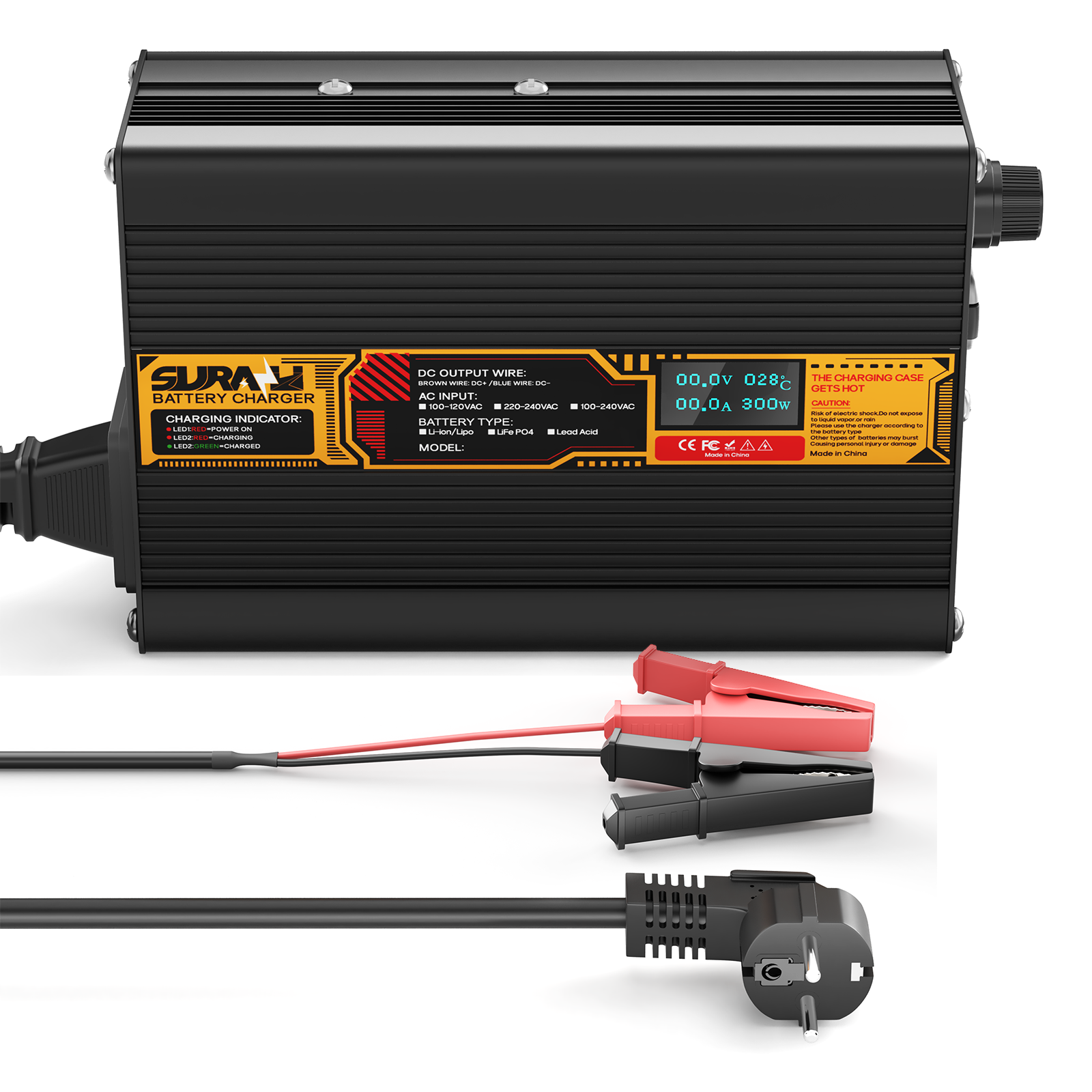 Suraziki Lithium 84V 3A Battery Charger for 74V 72V Lithium-ion polymer batteries, LED Display, Full Protection，Aluminum alloy shell